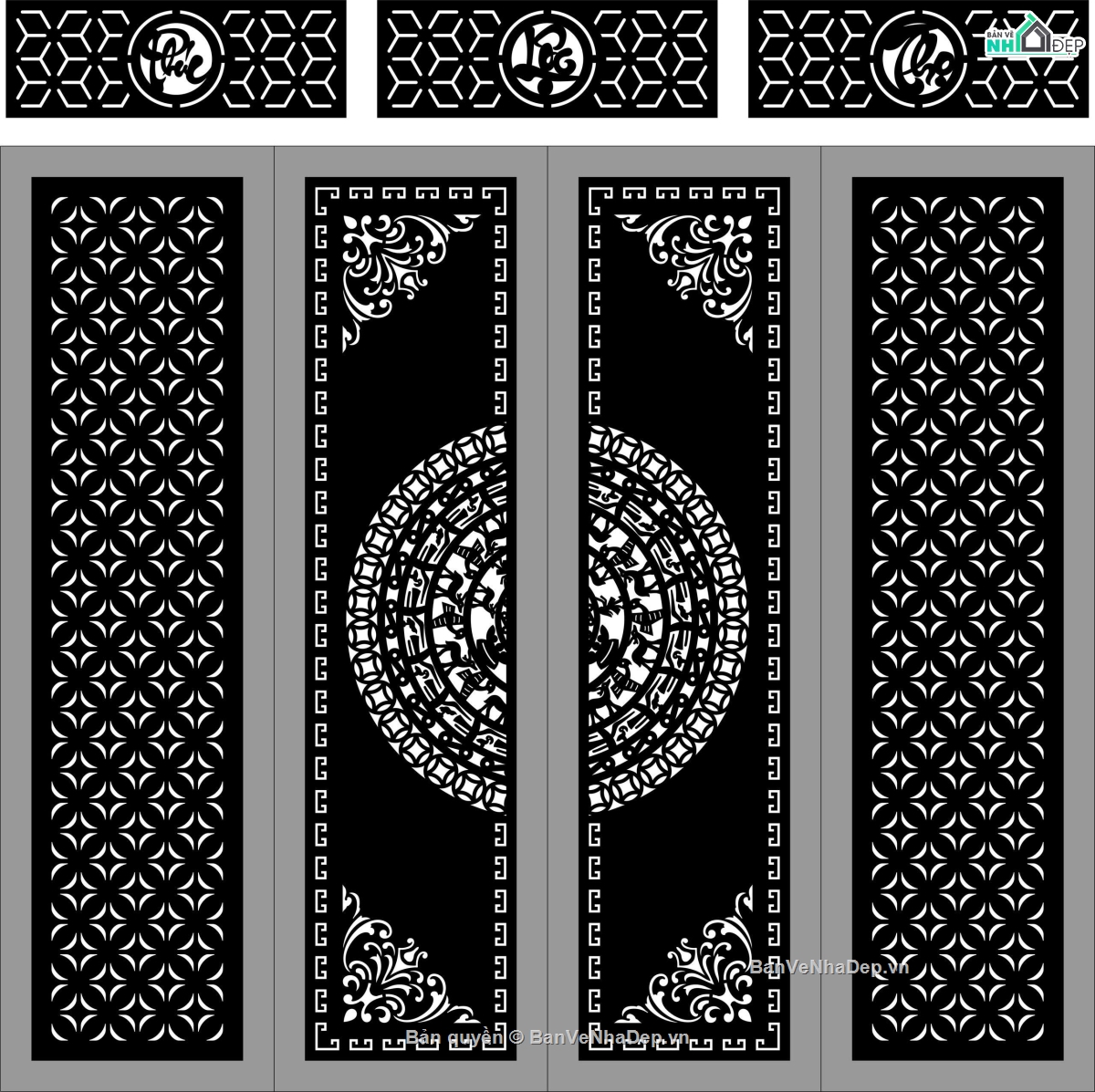 cổng 4 cánh cnc,cổng phúc lộc thọ,dxf cổng